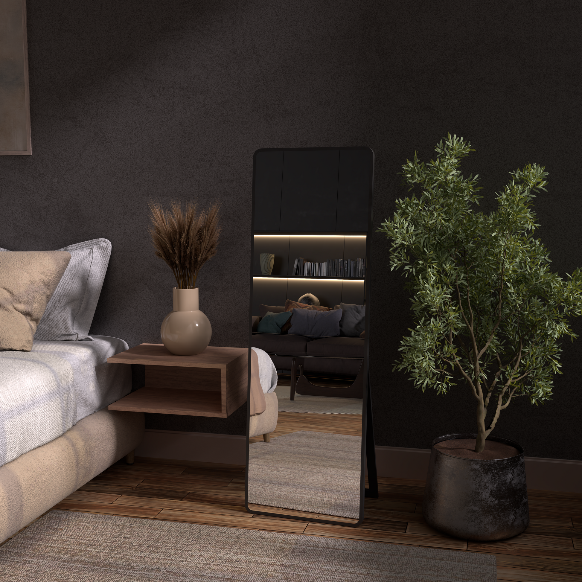 Luniah LED mirror in luxury bedroom lifestyle setting