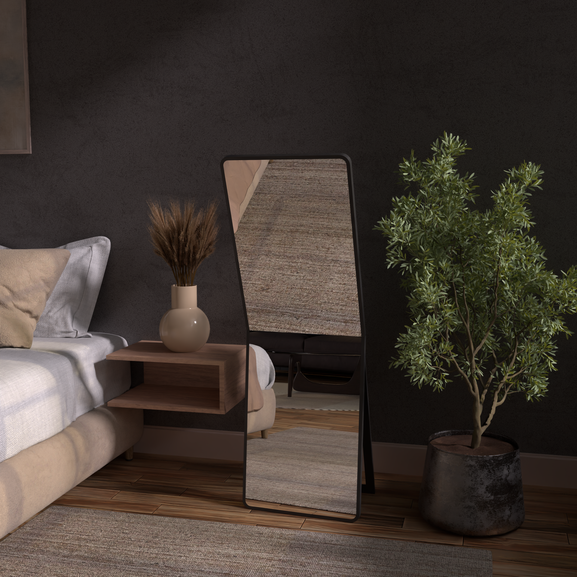 Luniah foldable mirror in modern bedroom interior